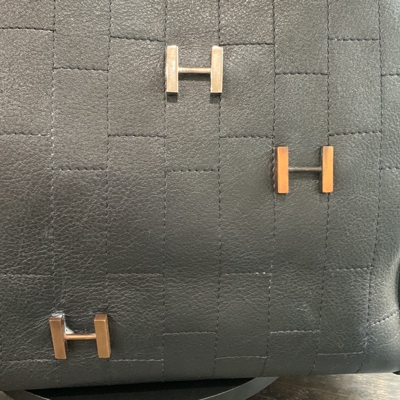 Mario Hernandez black leather tote with metal H appliqués. Pre loved - Picture 4 of 14
